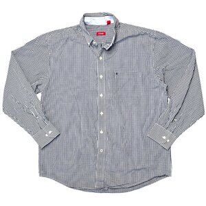 IZOD Gingham Button Down Shirt Blue White Cotton Long Sleeve Large